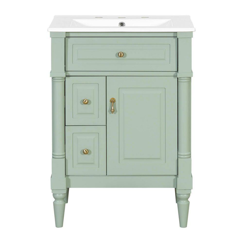 24 in. Single Sink Freestanding Green Bath Vanity with White Ceramic Top price history on PriceWatchPro