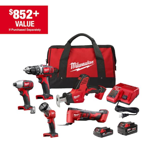 M18 18V Lithium-Ion Cordless Combo Kit (5-Tool) with (2) Batteries, Charger and Tool Bag