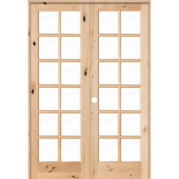 Krosswood Doors 72 in. x 96 in. Rustic Knotty Alder 12-Lite Low E Glass Right Handed Solid Core Wood Double Prehung Interior Door