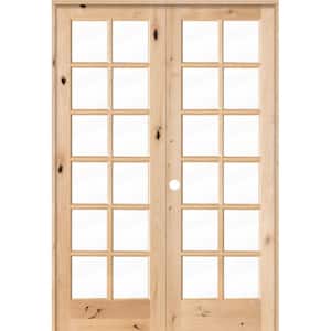 64 in. x 96 in. Rustic Knotty Alder 12-Lite Right Handed Solid Core Wood Double Prehung Interior Door