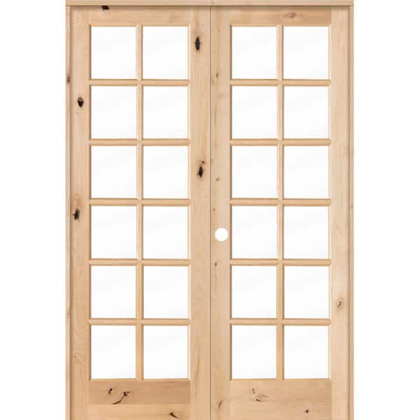 72 in. x 96 in. Rustic Knotty Alder 12-Lite Right Handed Solid Core Wood Double Prehung Interior Door