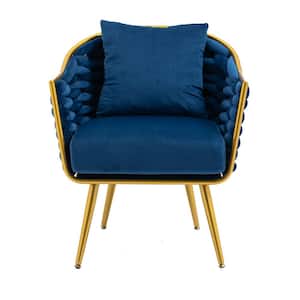Modern Upholstered Navy Blue Velvet Accent Arm Chair with Removable Cushion and Pillow