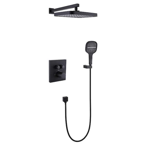 matrix decor 3-Spray Dual Shower Head Fixed and Handheld Shower Head 2.64 GPM with Constant Temperature in Matte Black