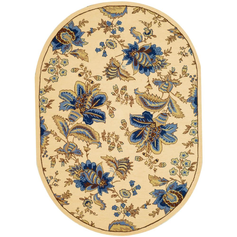 SAFAVIEH Chelsea Ivory 5 ft. x 7 ft. Floral Oval Area Rug 100% pure virgin wool pile, hand-hooked to a durable cotton backing. American Country and turn-of-the-century European designs. This collection is handmade in China exclusively for SAFAVIEH. This is a great addition to your home whether in the country side or busy city. Color: Ivory.