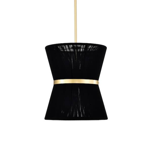 Warehouse of Tiffany Agatha 12 in. 1-Light Indoor Brass and Black Thread Finish Shaded Pendant Light with Light Kit