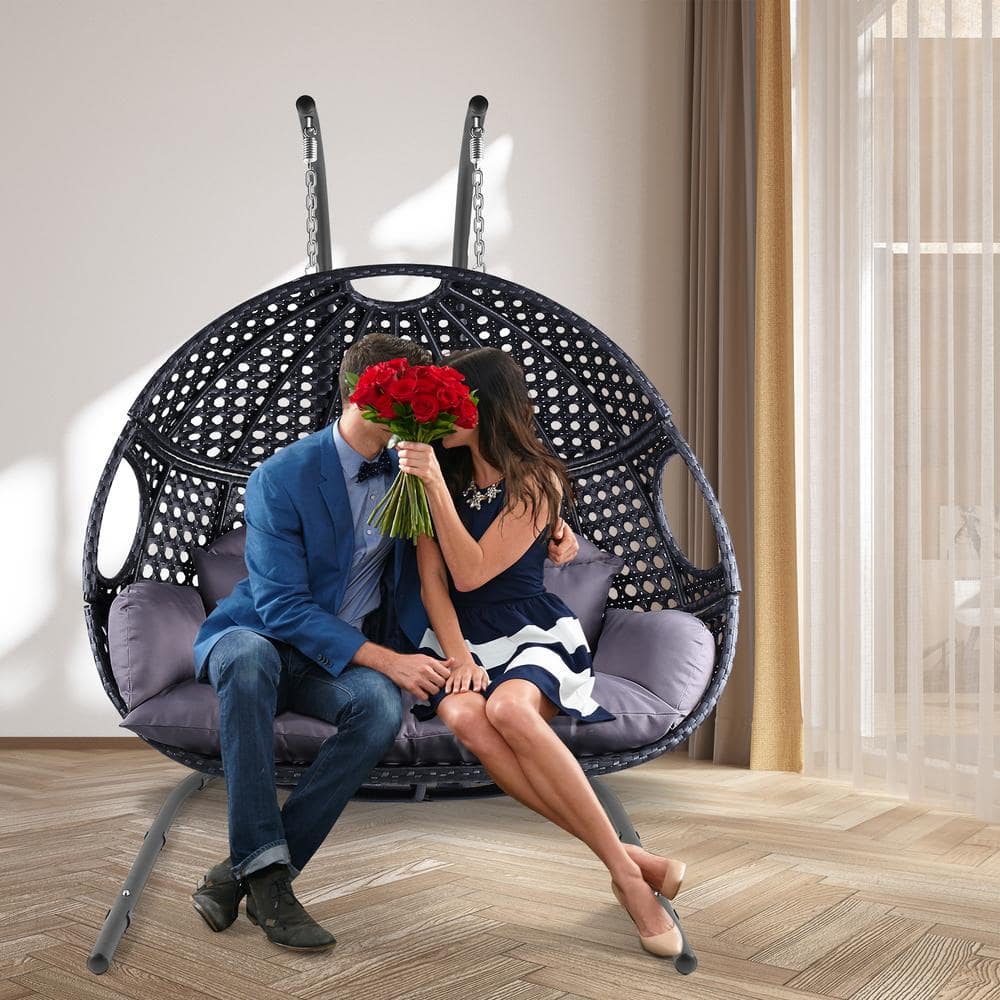 2-Person Anti-Rust Wicker Patio Swing with Cushion, UV-Resistant 2-Person S