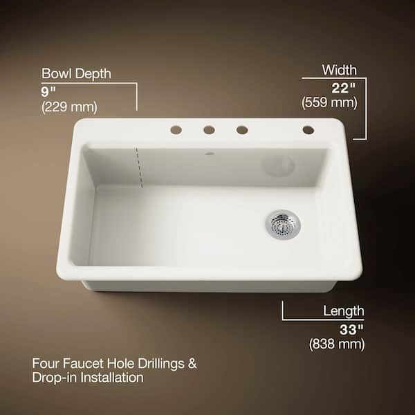 KOHLER Riverby Drop-In Cast Iron 33 in. 4-Hole Single Bowl Kitchen