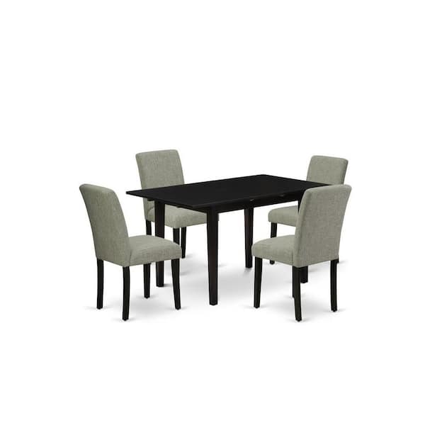 East West Furniture 5-Piece Black Finish Solid Wood Top-Rectangular Upholstered Dining Room Set with Butterfly Leaf-Seats 4