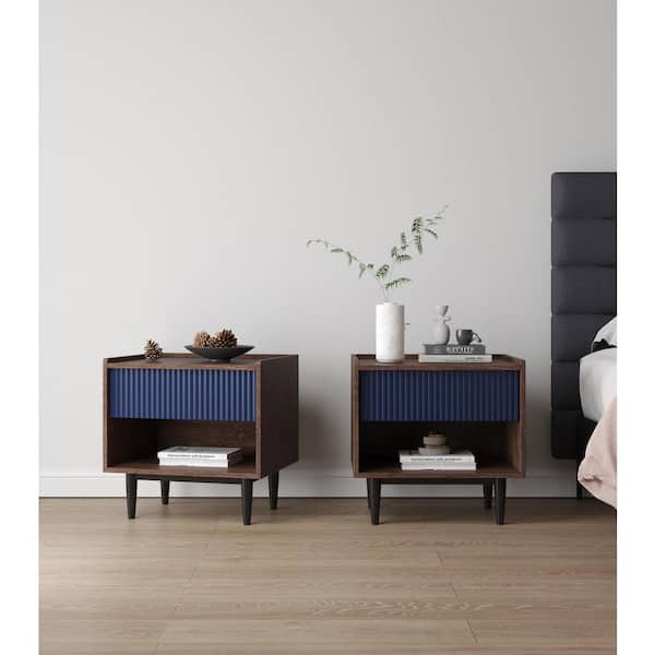 Manhattan Comfort Duane Dark Brown and Navy Blue 1-Drawer 20.23 in