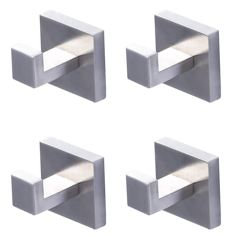 Brushed Nickel Square Base Wall Mounted Towel Hooks, Set of 4