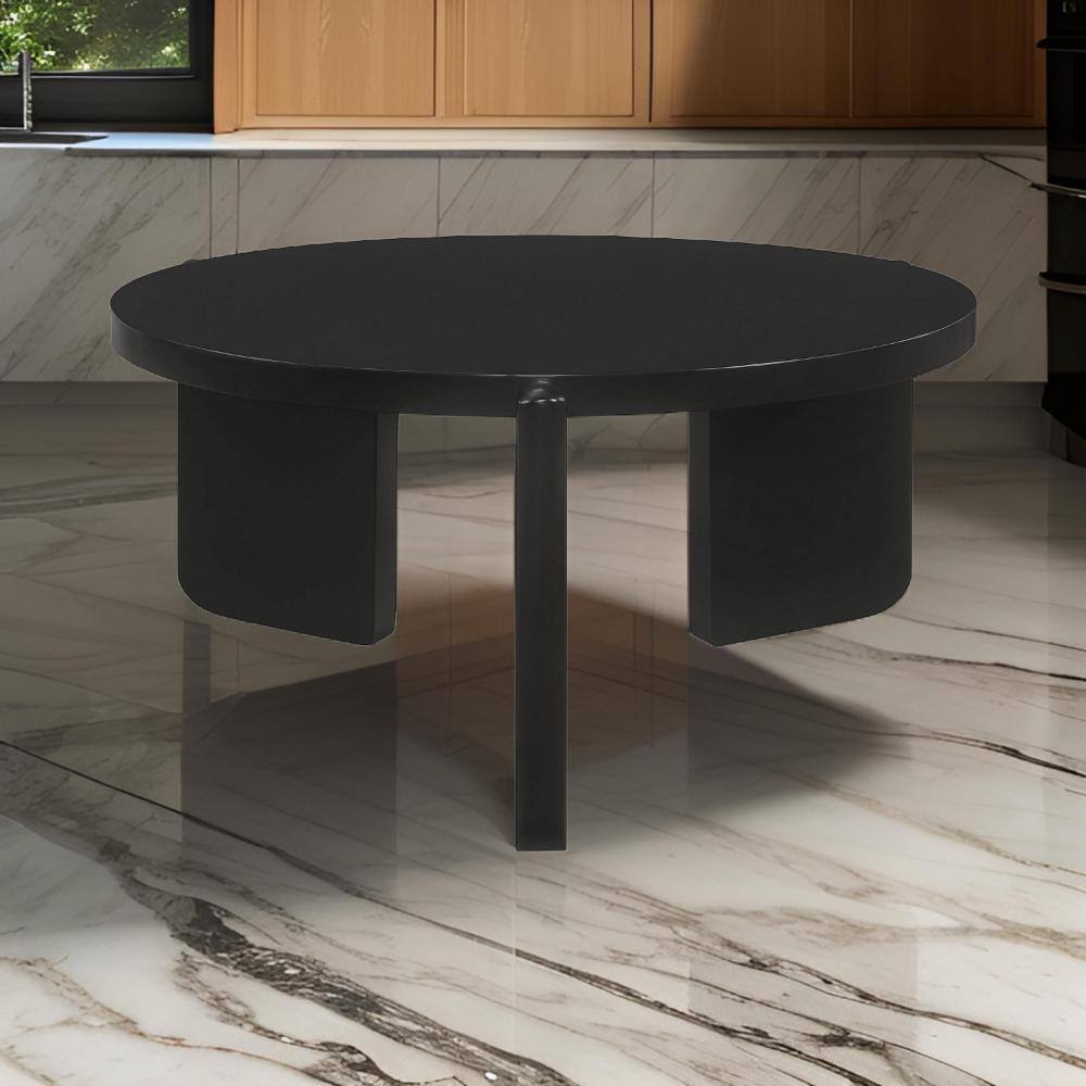 Kiya 39 Inch Black Solid Wood Round Coffee Table with Panel Legs