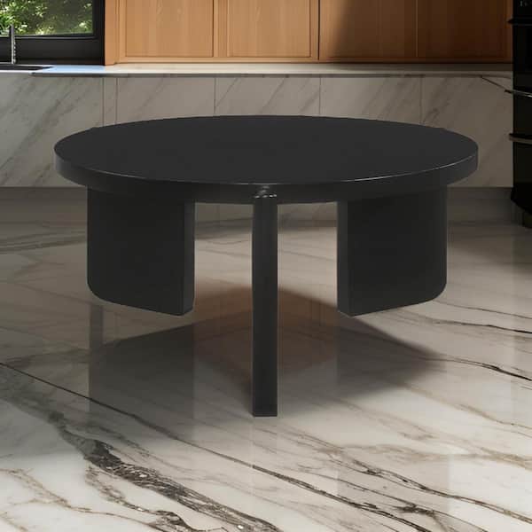 Benjara Kiya 39 in. Black Round Wood Coffee Table with Panel Legs