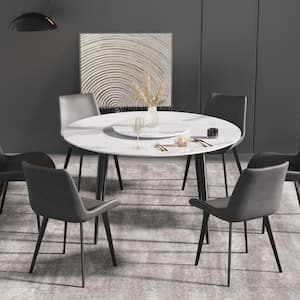 White Marble 53.15 in. 4 Legs 360°Rotating Lazy  Dining Table (Seats 6)