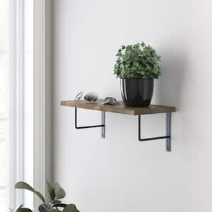 24 in. x 8 in. x 6 in. Medium Stained Solid Pine Decorative Wall Shelf with Matte Black U-Shaped Steel Brackets
