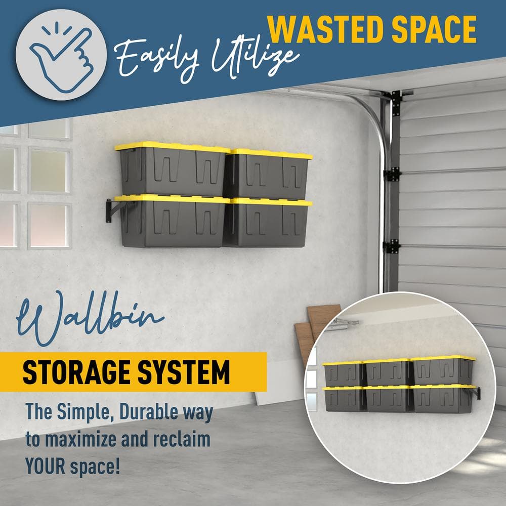 Heavy-Duty Black Steel Wall-Mounted Garage Tote Rack System