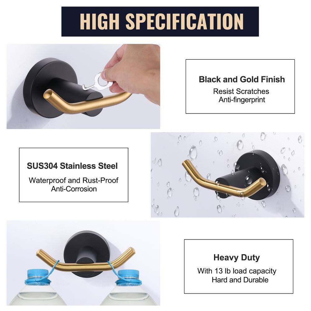Matte Black and Gold Stainless Steel Wall-Mounted J-Hook