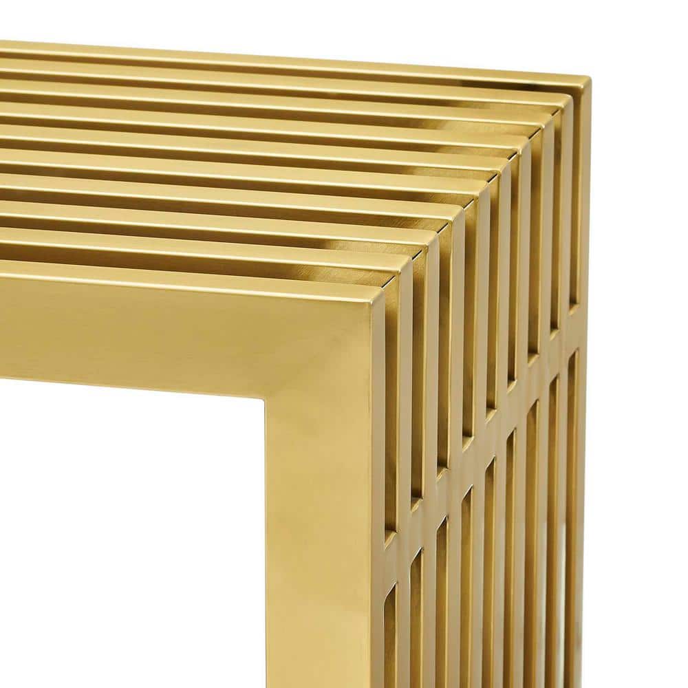 Elegant Gridiron 60'' Gold Stainless Steel Bedroom Bench