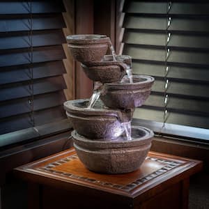 13 in. Tall Indoor/Outdoor Tabletop Tiering Bowls Fountain with LED Lights
