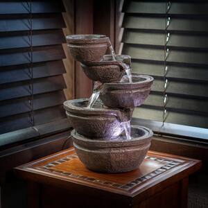 13 in. Tall Indoor/Outdoor Tabletop Tiering Bowls Fountain with LED Lights