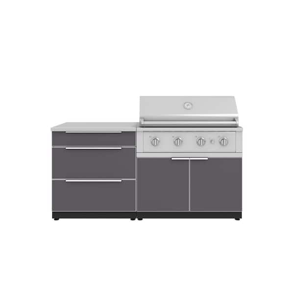 NewAge Products Outdoor Kitchen 72 in. W x 24 in. D x 48.5 in. H Aluminum Gray 4-Piece Cabinet Set with 40 in. Performance LP Grill