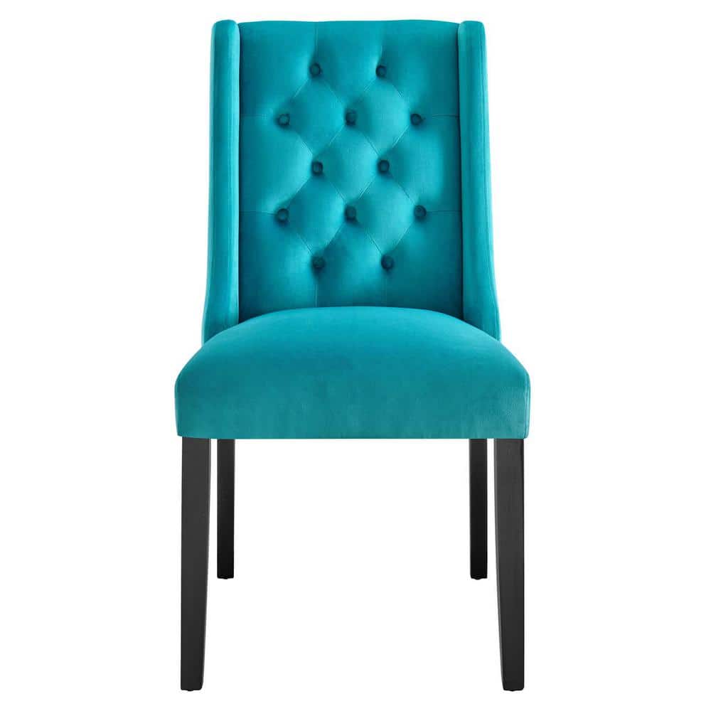 Blue Velvet Upholstered Side Chair with Wood Legs