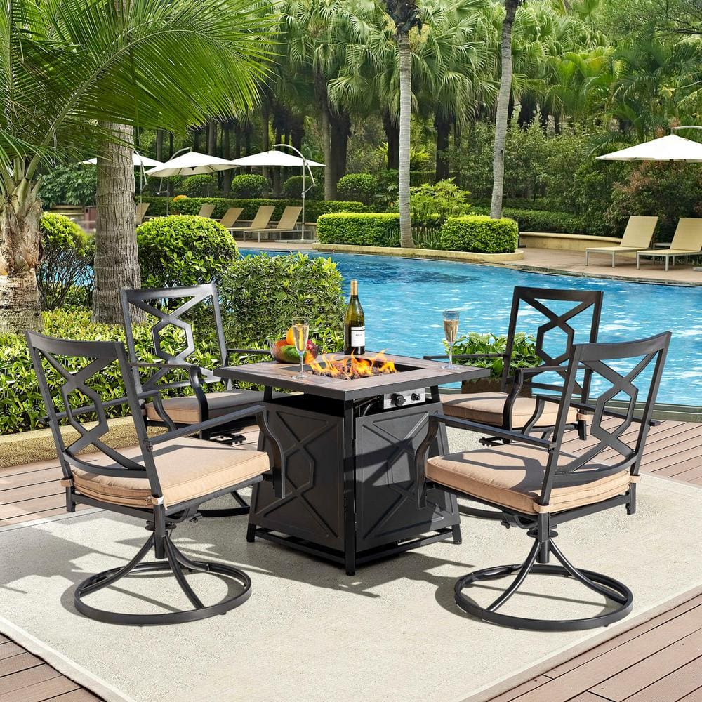 28 Inch Black Ceramic Gas Fire Pit Table with Cover