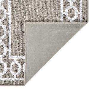 Light Grey and White 26 in. x 72 in. Trellis Washable Non-Skid Runner Rug