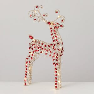 22" Christmas LED Gold Deer With Red Gems