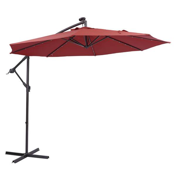 Miscool ZZ 10 ft. Cantilever Patio Umbrella in Red with 24 LED Lights