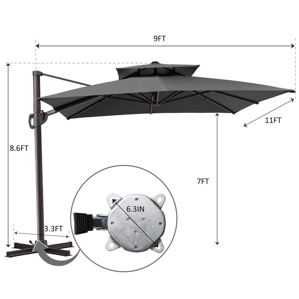 Dark Gray Rectangular Cantilever Patio Umbrella with Metal Pole