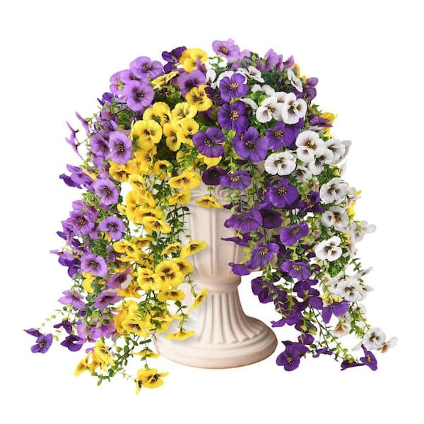 UUDULY Purple Yellow White Artificial Hanging Pansy Flowers