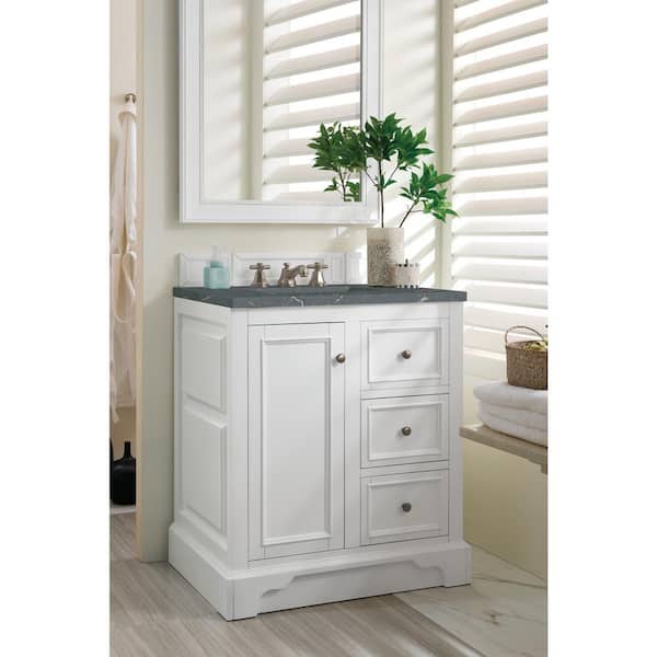 De Soto 31.3 in. W x 23.5 in. D x 36.3 in. H Bathroom Vanity in Bright White with Parisien Bleu Silestone Quartz Top