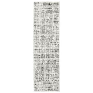Monticello White/Gray 2 ft. x 8 ft. Distressed Geometric Abstract Polyester Indoor Runner Area Rug