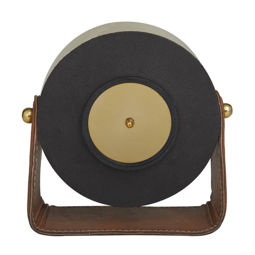 Gold Stainless Steel Round Desk Clock with Leather Stand