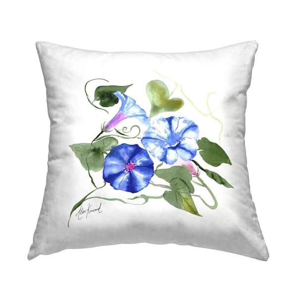Stupell Industries Morning Glory Buds Blue Floral Polyester 18 in. x 18 in. Throw Pillow
