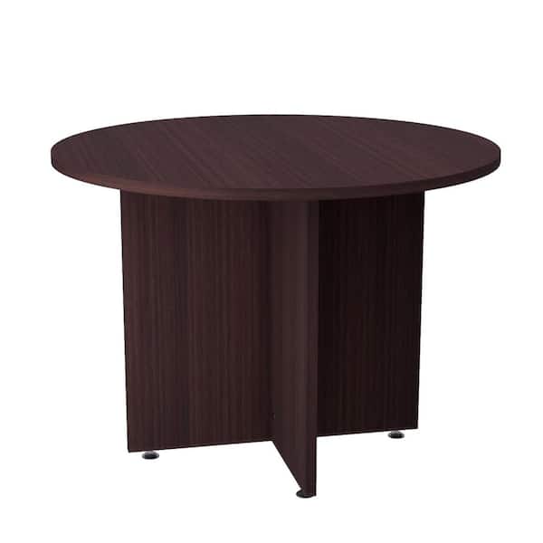 Inval 42 in. W Round Espresso Wood Conference Table Desk