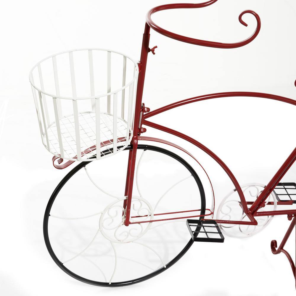Red Metal Bicycle Plant Stand with White Baskets