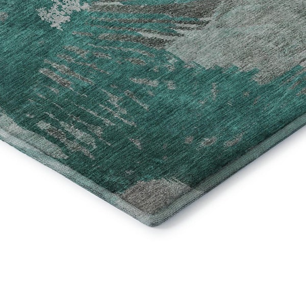 Mayfield Premium Machine Washable Indoor/Outdoor Geometric AMF645 Teal 10 ft. x 14 ft. Area Rug