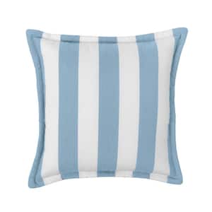 Cabana Stripe Sky Blue/White Set of Two 20 in. Flanged Outdoor Throw Pillows with Fill, with Zipper