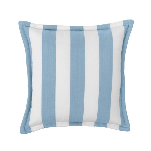 Cabana Stripe Sky Blue/White Set of Two 20 in. Flanged Outdoor Throw Pillows with Fill, with Zipper