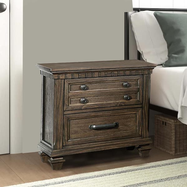 Benjara Brown 2-Drawer 29 in. Wooden Nightstand