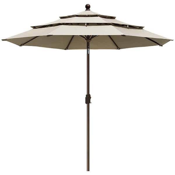 eliteShade Elite Shade USA Sunumbrella 9 ft. 3-Tiers Market Umbrella Patio Umbrella with Ventilation and 5-Years Non-Fading ABeige