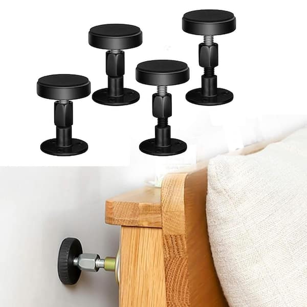 Angel Sar 4-Piece Black Adjustable Threaded Bed Frame Anti-Shake Tool for Beds Cabinets Sofas, 30-68mm