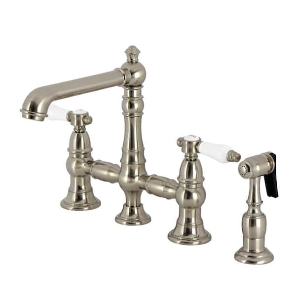 Kingston Brass Bel-Air 2-Handle Bridge Kitchen Faucet in Brushed Nickel ...