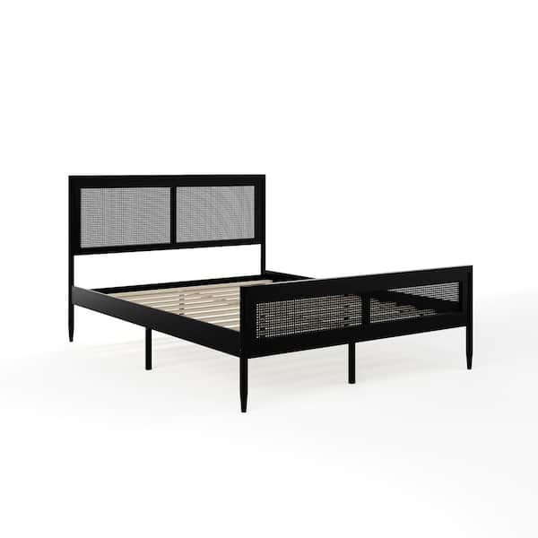 MARTHA STEWART Jax Black Wood Frame Queen Platform Bed with Solid Wood