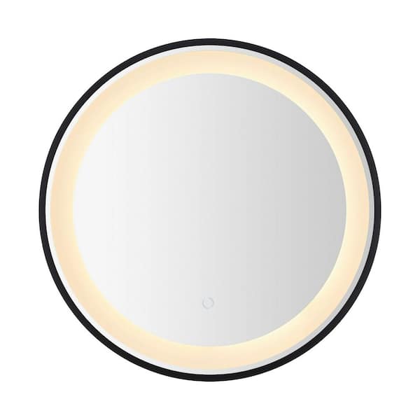 SAFAVIEH Blakewell 23.75 in. W x 23.75 in. H Aluminum Round Modern Black/Silver LED Wall Mirror