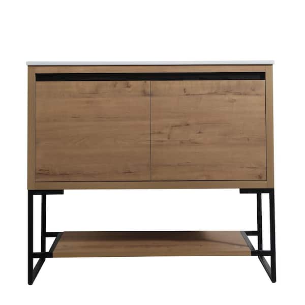 UPIKER Simply 40 in. W X 18 in. D x 35 in. H Bath Vanity in Imitative Oak with White Ceramic Vanity Top
