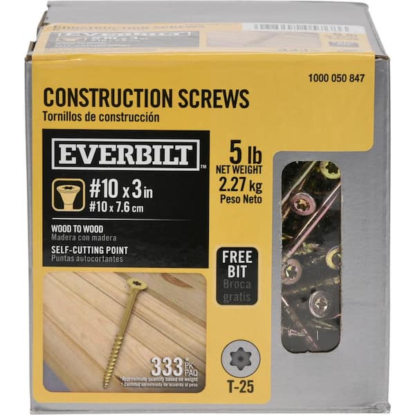 Everbilt #10 x 3 in. Star-Flat Head Wood Screws (5 lbs./333-pieces)