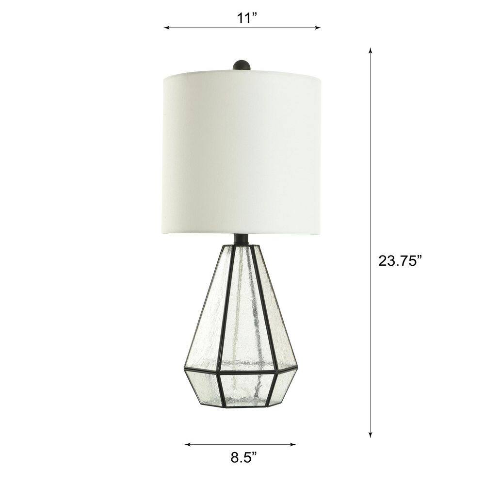 Aged Bronze Geometric Nightstand Lamp with White Barrel Shade