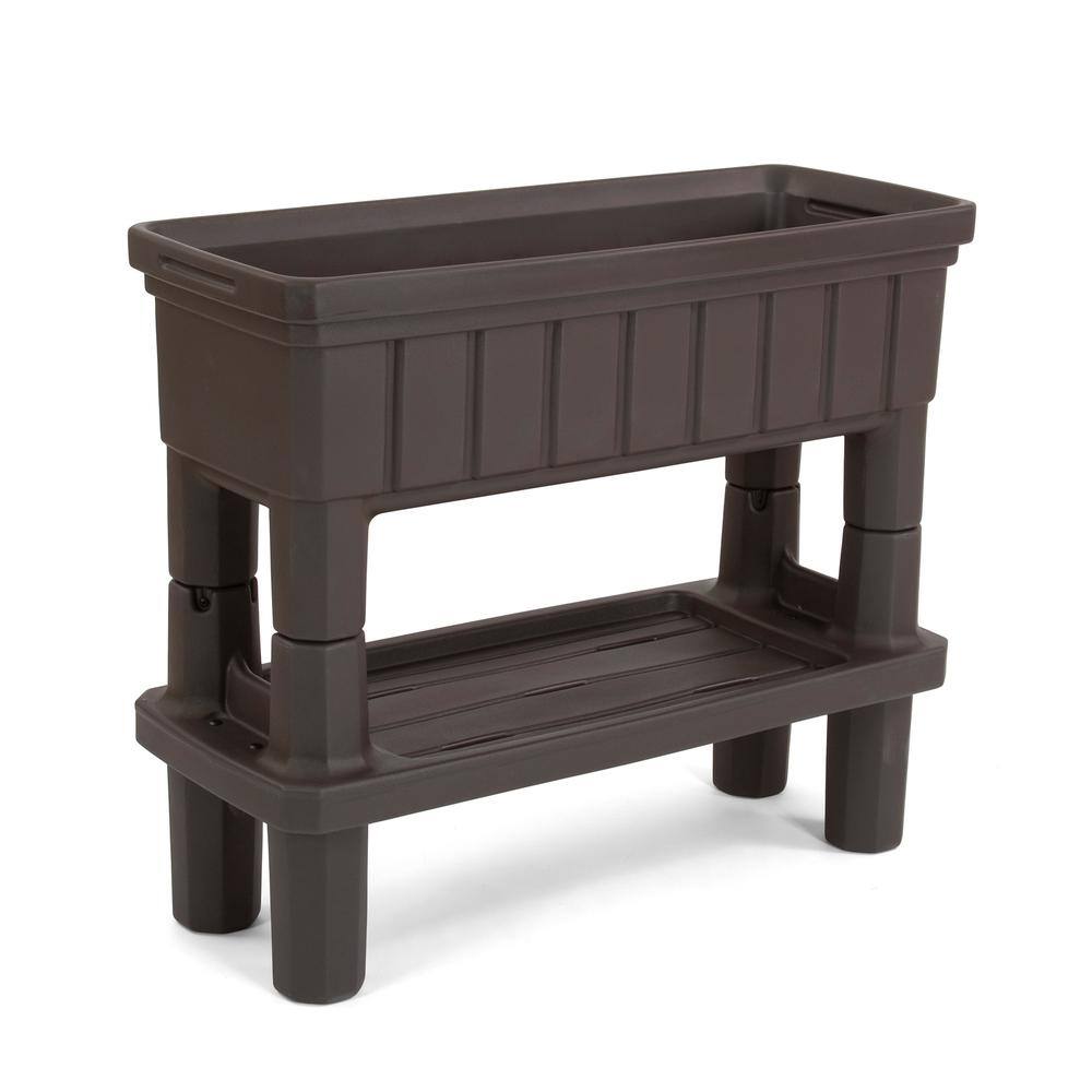 Espresso Raised Plastic Outdoor Patio Garden Planter with Storage